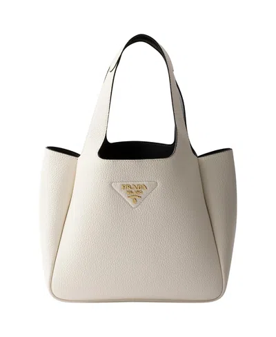 Prada Small Leather Tote Bag In White