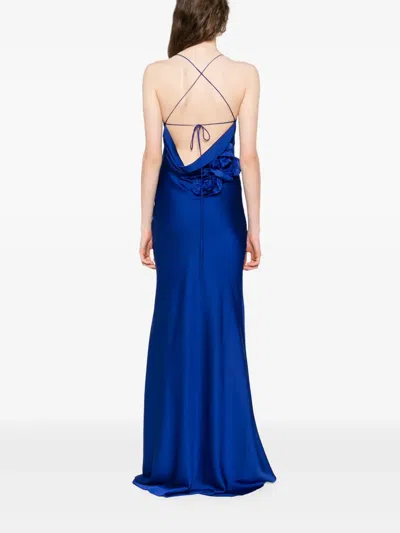 Parlor Floral-appliqué Maxi Dress In Blue