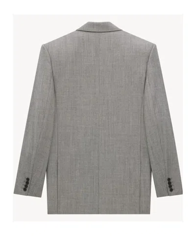Saint Laurent Double-breasted Wool-twill Blazer In Gray