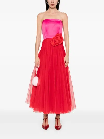 Parlor Floral-appliqué Gown In Red