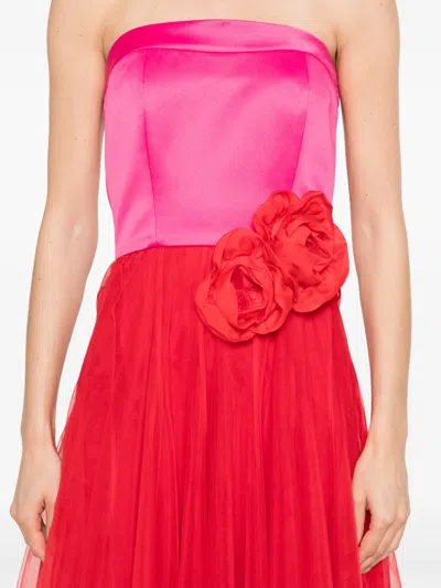 Parlor Floral-appliqué Gown In Red