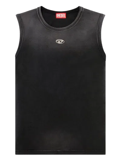 Diesel T-bisco-iod Black Sleeveless Top With Logo Detail On The Front In Cotton Man In Metallic