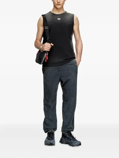 Diesel T-bisco-iod Black Sleeveless Top With Logo Detail On The Front In Cotton Man In Metallic