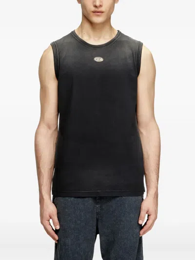 Diesel T-bisco-iod Black Sleeveless Top With Logo Detail On The Front In Cotton Man In Metallic