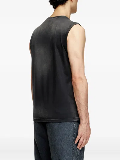 Diesel T-bisco-iod Black Sleeveless Top With Logo Detail On The Front In Cotton Man In Metallic
