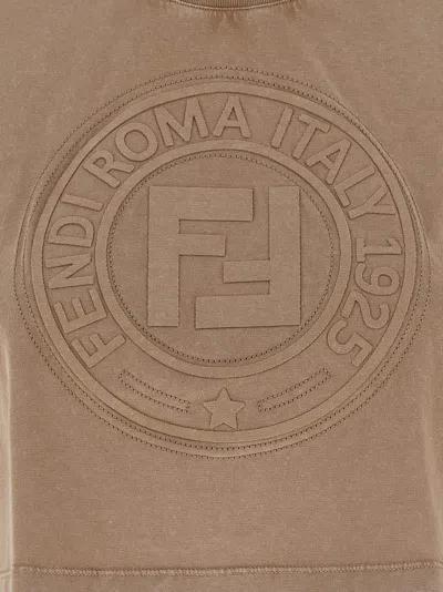 Fendi Beige Washed-out Cropped T-shirt With Logo In Neutral