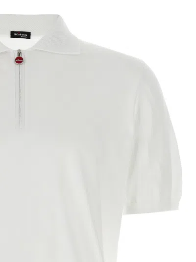 Kiton Textured Polo Shirt With Collar And Short Sleeves In White
