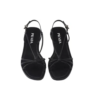 Prada Leather Flat Sandals Women In Black