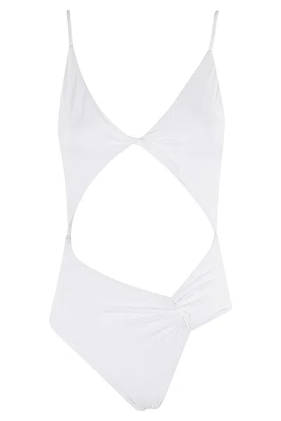 Federica Tosi One-piece Swimsuit With Twisted Triangle Top And Cut-out Details In Bianco