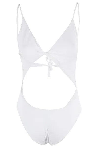 Federica Tosi One-piece Swimsuit With Twisted Triangle Top And Cut-out Details In Bianco