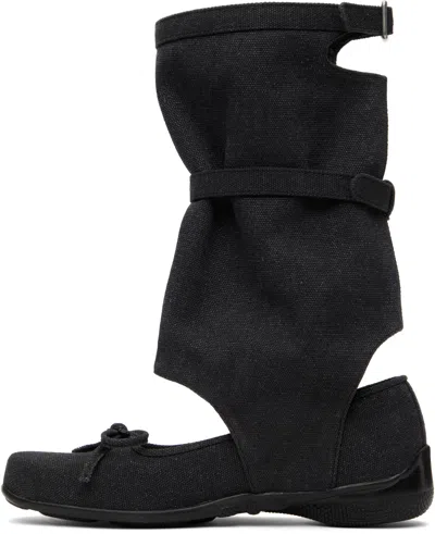 Open Yy Gray Ballet Flat Cut-out Boots In Black