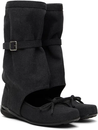 Open Yy Gray Ballet Flat Cut-out Boots In Black