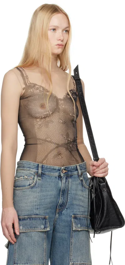 Balenciaga Black And Light Beige Trompe Loeil Lingerie Top In Multi