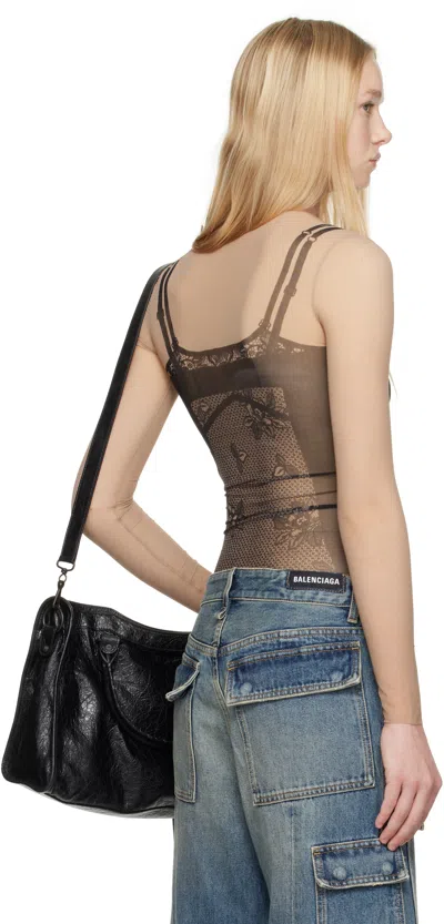 Balenciaga Black And Light Beige Trompe Loeil Lingerie Top In Multi