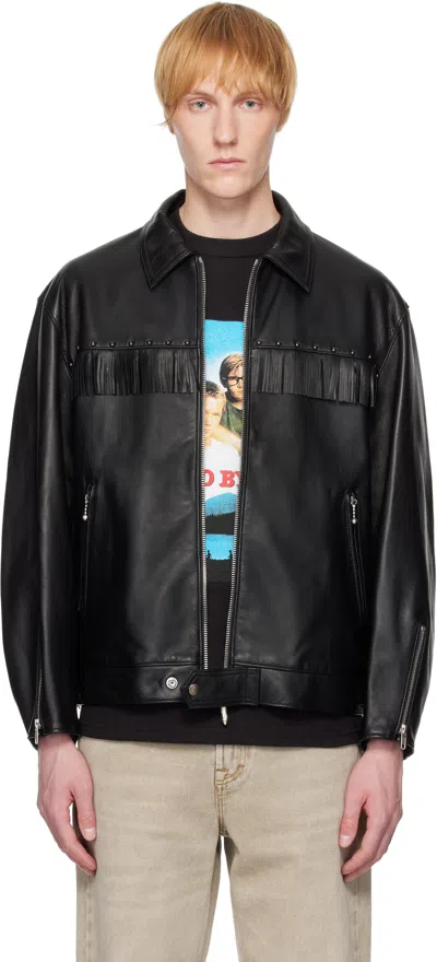 Wacko Maria Black Wolf's Head Edition Single Riders Leather Jacket In Black