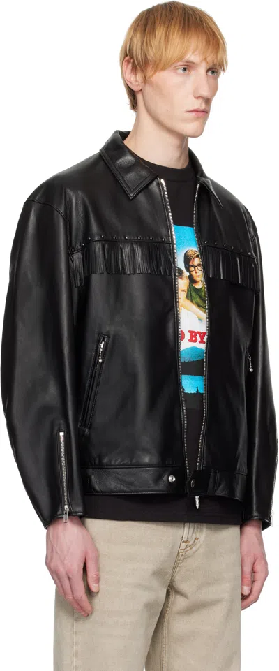 Wacko Maria Black Wolf's Head Edition Single Riders Leather Jacket In Black