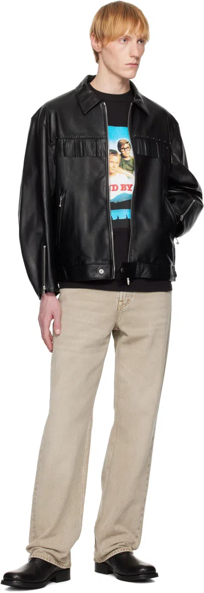 Wacko Maria Black Wolf's Head Edition Single Riders Leather Jacket In Black