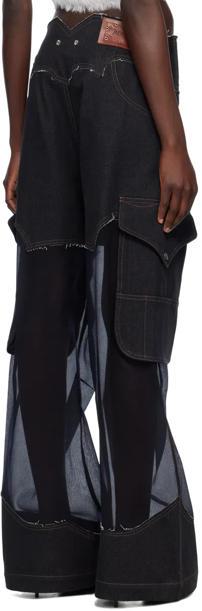 Andersson Bell Black Sheer Denim Cargo Pants In Black