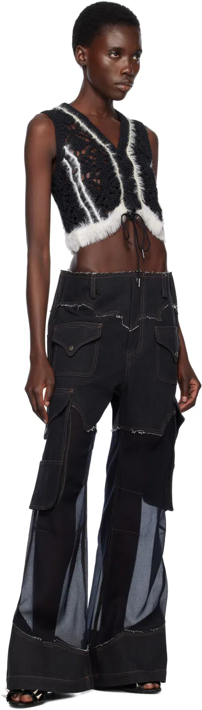 Andersson Bell Black Sheer Denim Cargo Pants In Black