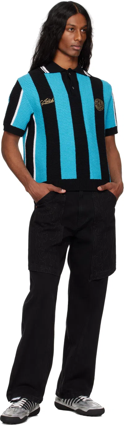Andersson Bell Stripe Soccer Polo Shirt In Black/blue