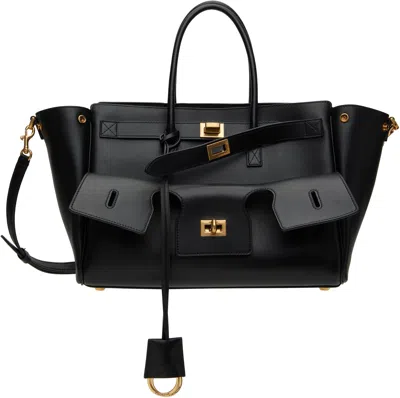 Balenciaga Black Leather Medium Carry All Bel Air Shopping Bag In 1000 Black