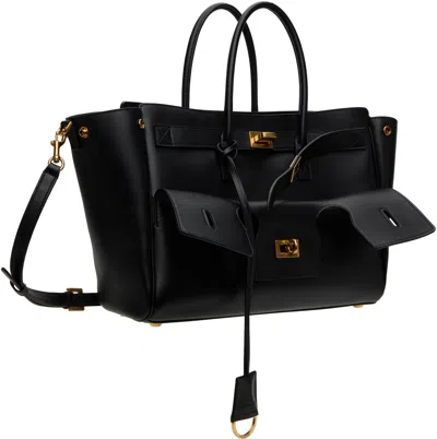 Balenciaga Black Leather Medium Carry All Bel Air Shopping Bag In 1000 Black