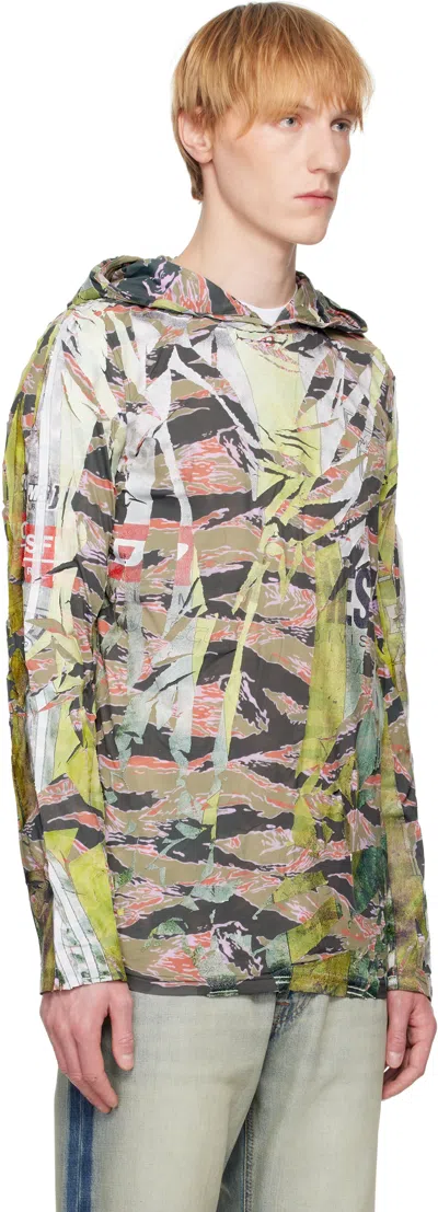 Diesel Camo Hooded Top With Cracked Over-print In Multicolor