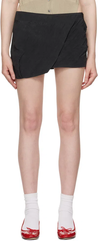 Open Yy Gray Crinkled Gather Miniskirt In Charcoal