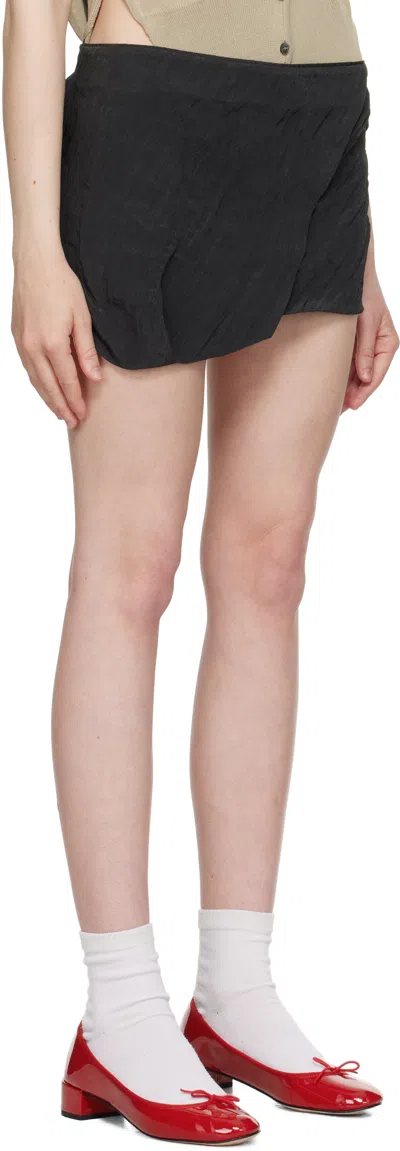 Open Yy Gray Crinkled Gather Miniskirt In Charcoal