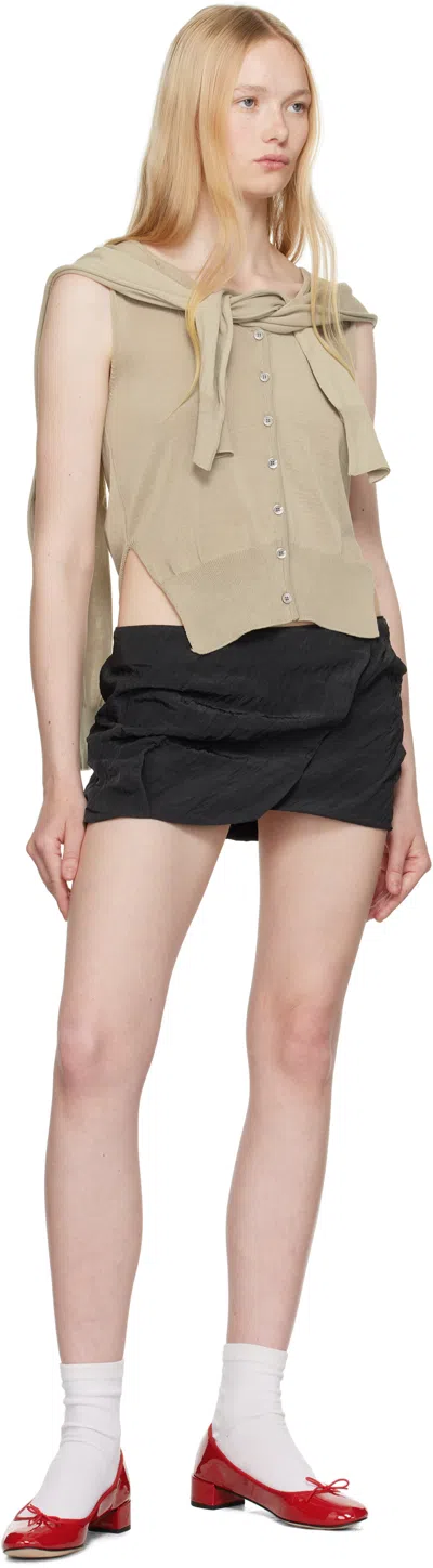 Open Yy Gray Crinkled Gather Miniskirt In Charcoal