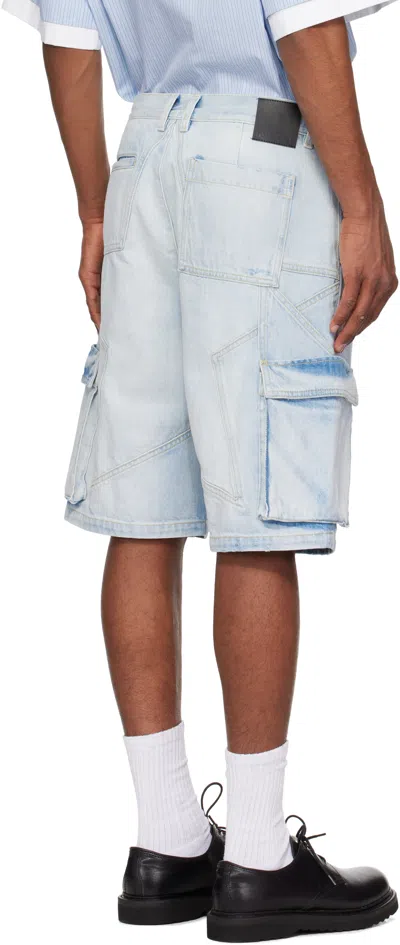 Le Pere Blue Star Drover Denim Cargo Shorts In Faded Blue