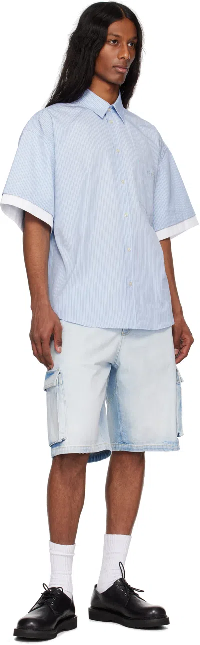 Le Pere Blue Star Drover Denim Cargo Shorts In Faded Blue