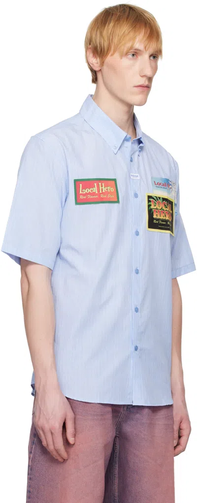 Martine Rose Short-sleeved Pinstriped Shirt In Blue-white Stripe