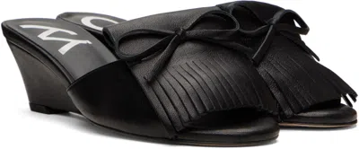 Open Yy Black Fringe Wedge Mules In Black