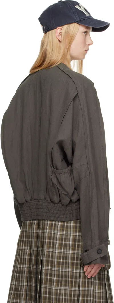 Open Yy Gray Linen Paneled Bomber Jacket In Charcoal