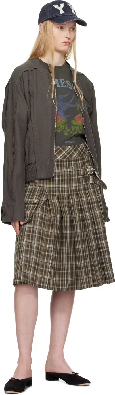 Open Yy Gray Linen Paneled Bomber Jacket In Charcoal