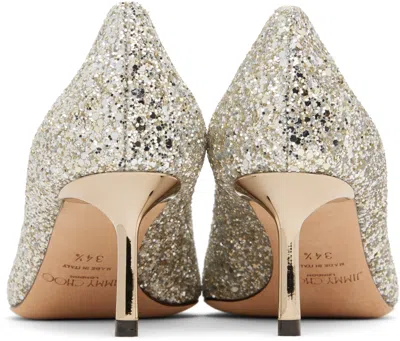 Jimmy Choo Romy 85 Glitter Pumps In Silver Leather In Champagne