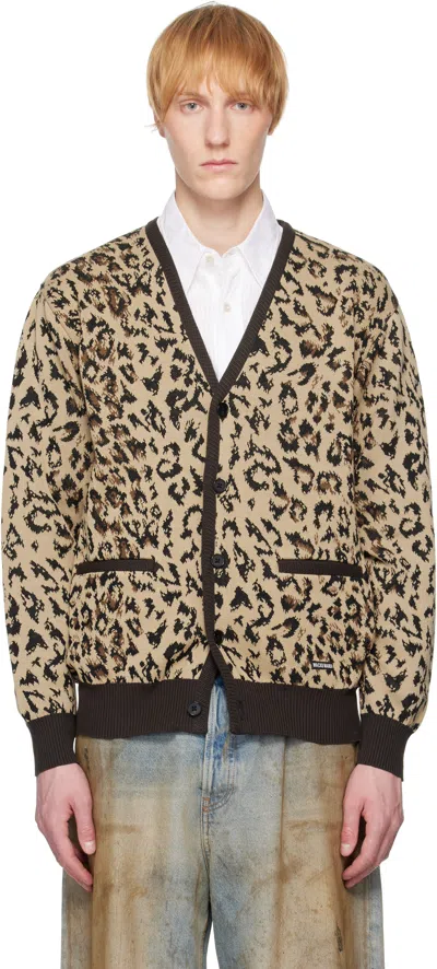 Wacko Maria Leopard-print Buttoned Cardigan In Beige