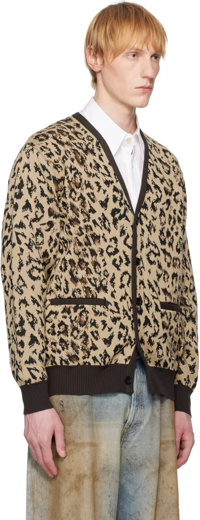 Wacko Maria Leopard-print Buttoned Cardigan In Beige