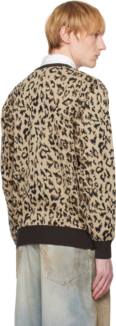 Wacko Maria Leopard-print Buttoned Cardigan In Beige