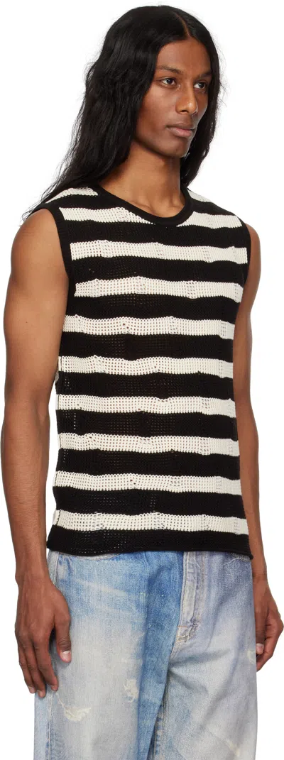 Andersson Bell Striped Net Vest In Black / Ecru