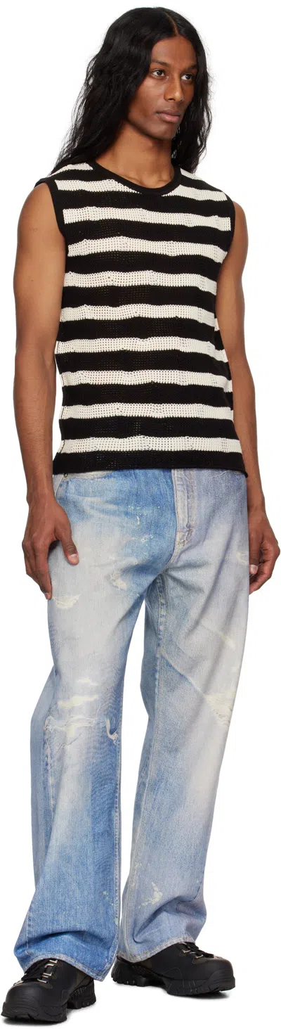 Andersson Bell Striped Net Vest In Black / Ecru