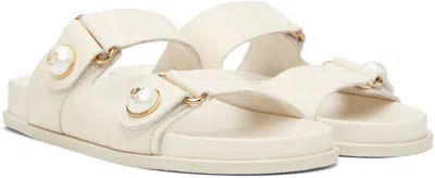 Jimmy Choo Fayence Faux Pearl-embellished Raffia Slides In Latte