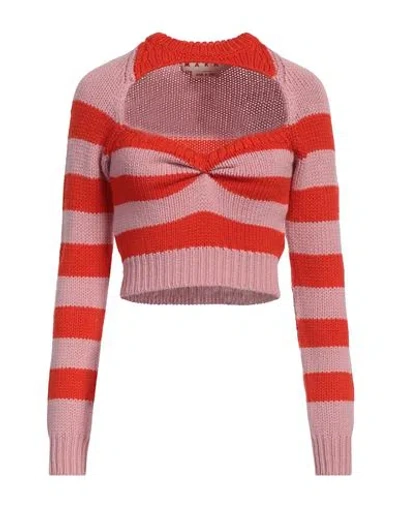 Marni Cropped Wool Sweater With Pink And Red Stripes In Pink