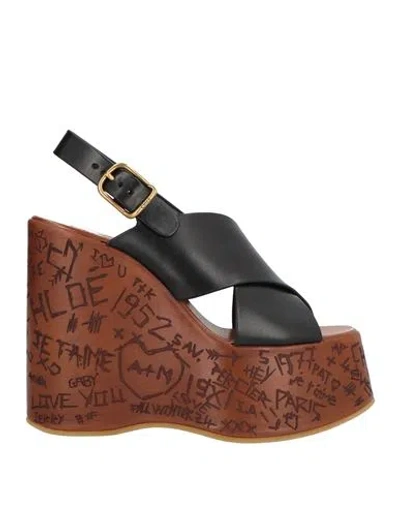 Chloé 130mm Maxime Leather Wedges In Black