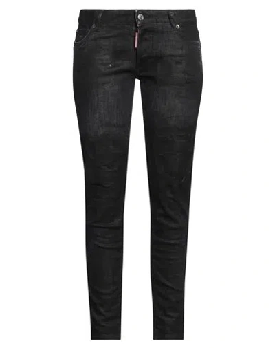 Dsquared2 Woman Jeans Black Size 10 Cotton, Elastane, Calfskin In Black