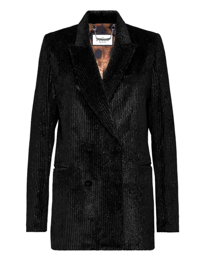 Philipp Plein Metallic Corduroy Blazer In Black