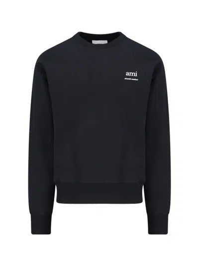 Ami Alexandre Mattiussi Black Crewneck Sweatshirt With Logo Lettering Detail On The Front And Adc Logo Embroidery On The Rea In Black
