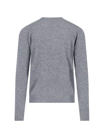 Drumohr Crewneck Sweater In Grey Melange Wool Ribbed Trim In Grey
