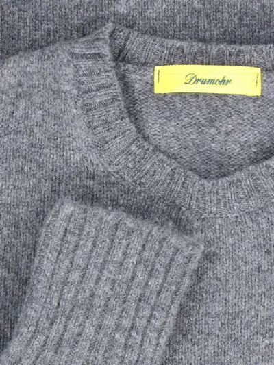 Drumohr Crewneck Sweater In Grey Melange Wool Ribbed Trim In Grey